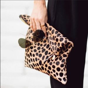BNWT Clare V. Leopard print calf hair clutch